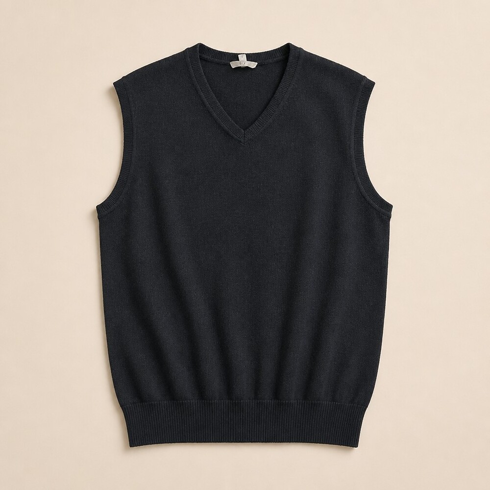 Black OVS V-neck Sweater Vest Classic Sleeveless Knit, Merino blend